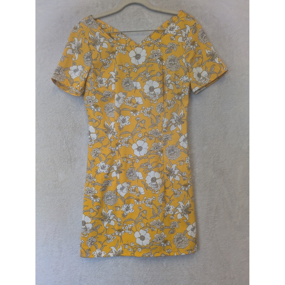 Mini Dress Women's S Yellow Floral Criss Cross Back